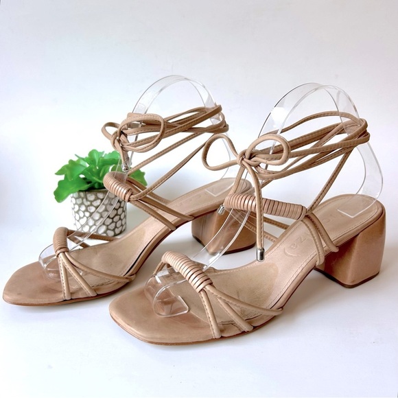 Free People Vicenza Love Struck Lace-Up Heels Sandals Tan Leather Size 38 / 7 - Picture 4 of 16